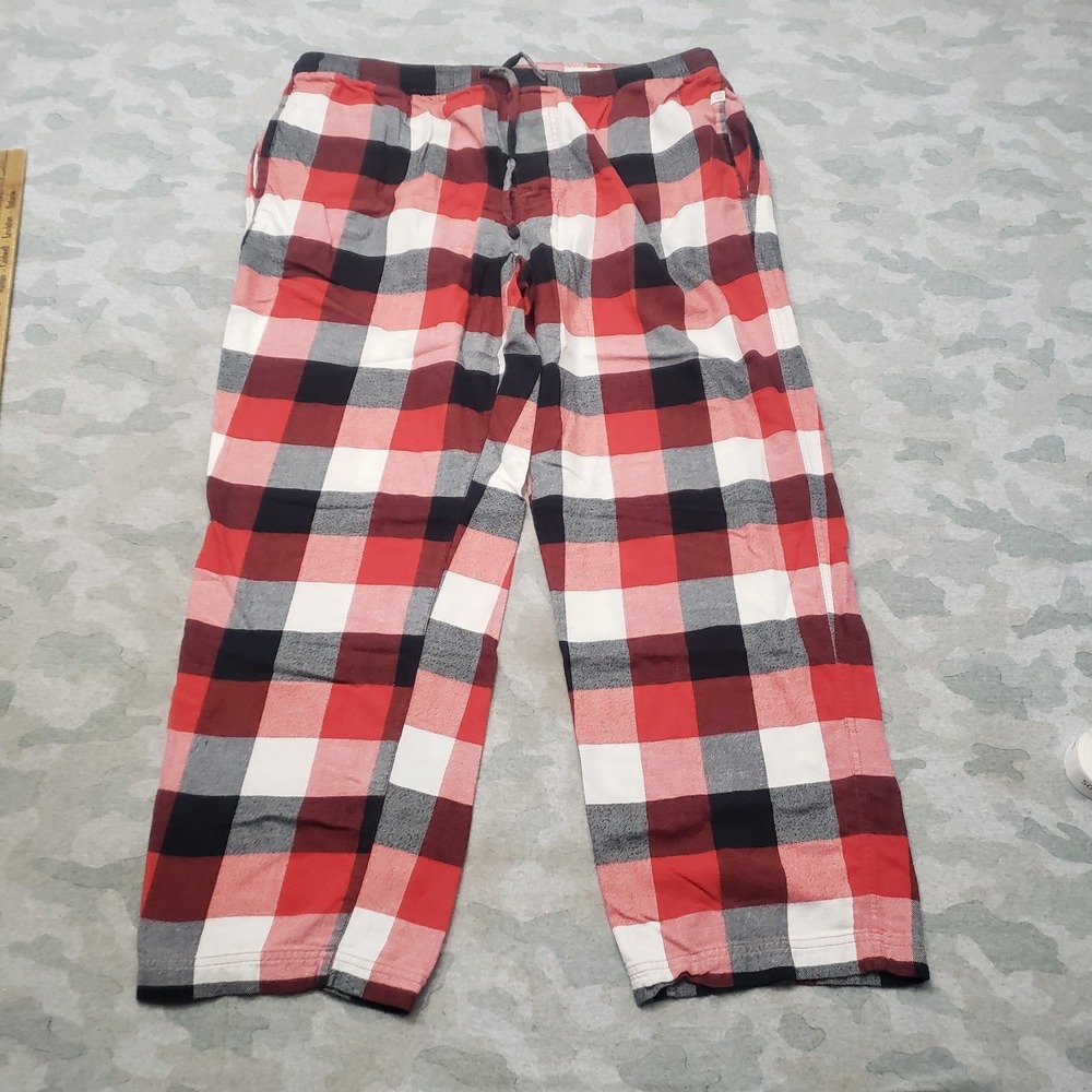 Life Is Good Pajama Pants Mens XL Red Pockets Drawstring Plaid Lounge